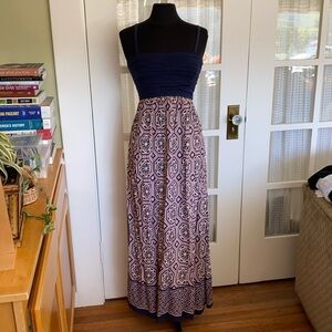 Anthro Navy and Pink Geometric Maxi Dress